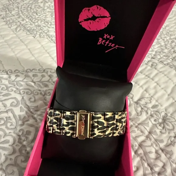 Betsey Johnson Gold and Pink Heart Watch with Crystal Accents - Picture 2 of 5